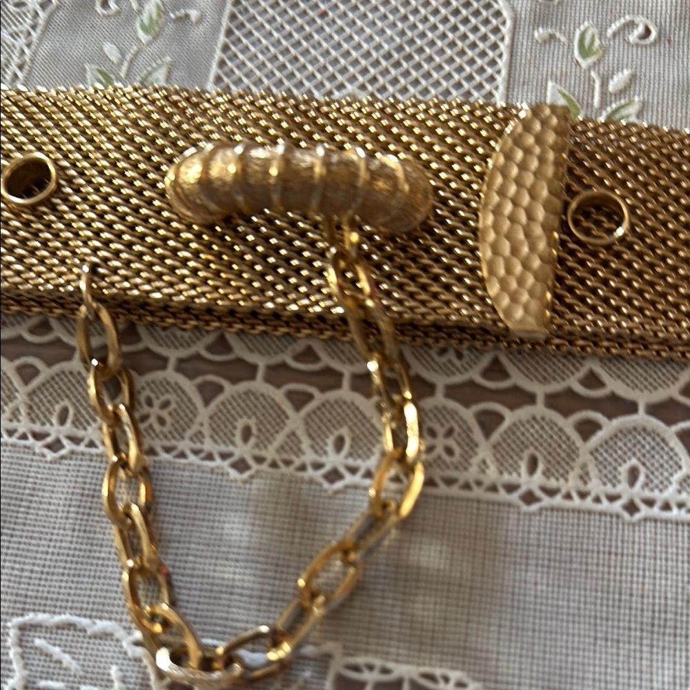 Gold Textured Belt with Chain Accent